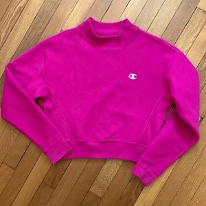 Pink Cropped Champion Mockneck